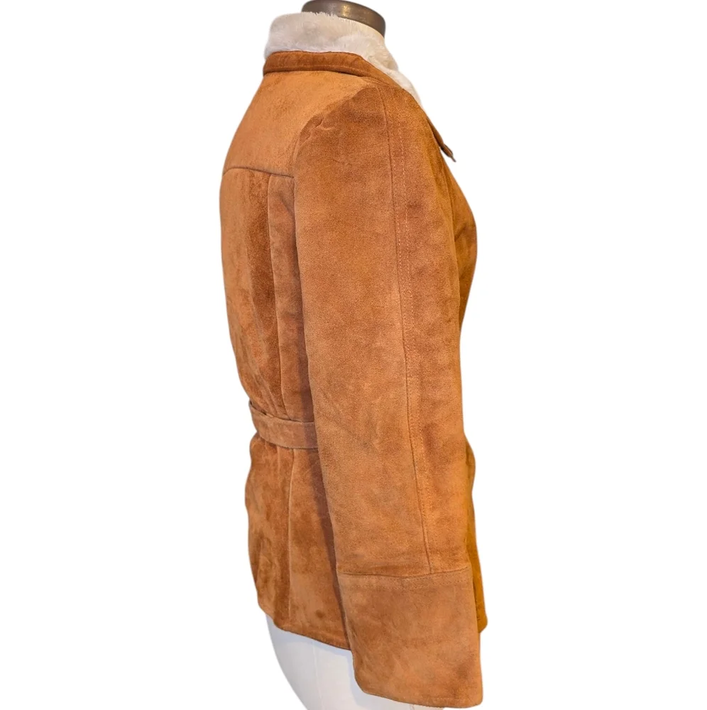 VTG Leatherscapade suede belted, snap up jacket W  pile furry interior. Small - Picture 7 of 16